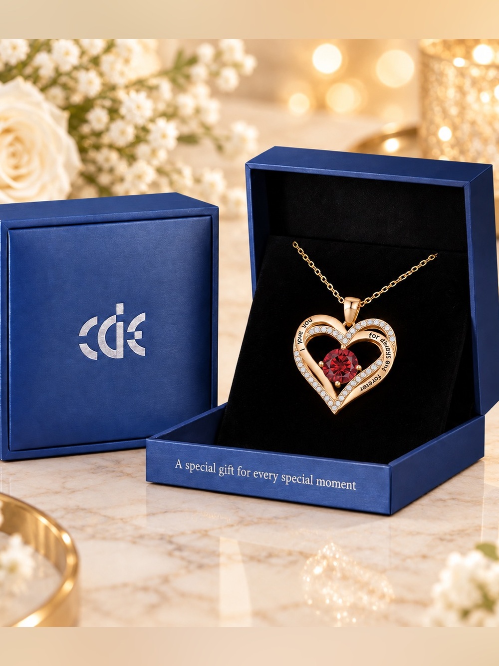925s Gold CDE Forever Love Heart Pendant Necklaces